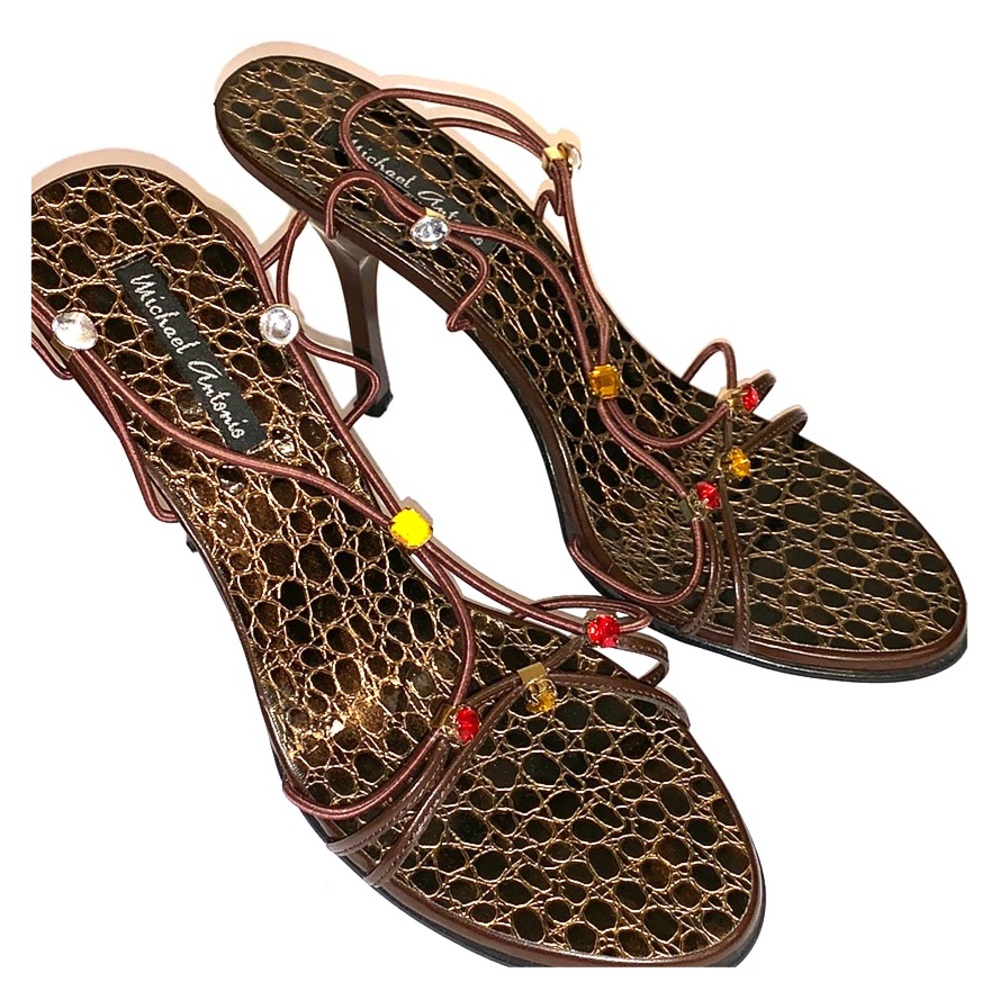 Brown heel with cords and gems 8.5